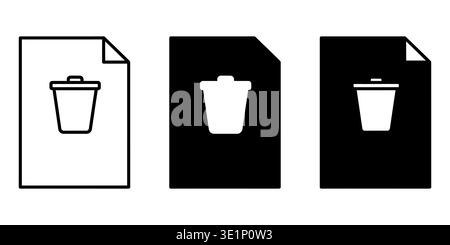 A set of three paper document icons featuring a trash bin symbol for digital file deletion tasks Vector Stock Vector