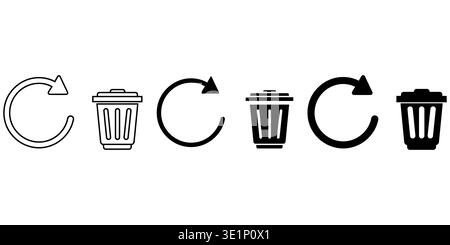 A set of three variations of refresh and trash bin icons displayed in a clean black and white style Vector Stock Vector