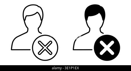 Two user profile icons displaying a delete or remove symbol in both outline and solid black styles Vector Stock Vector