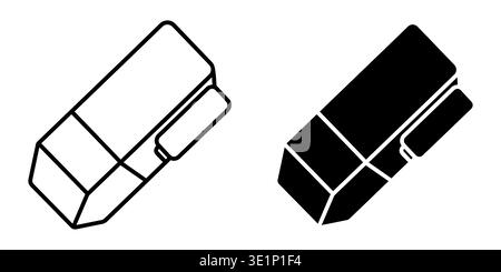 A pair of isometric eraser icons presented in both outline and solid black fill style versions Vector Stock Vector