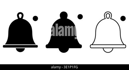 A set of three distinct bell notification icons presented in solid black and outlined vector styles Vector Stock Vector