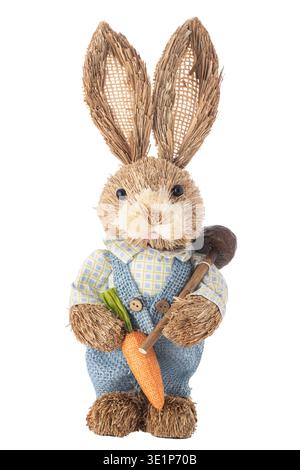 Easter bunny decoration with basket isolated on white Stock Photo