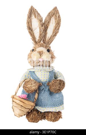Easter bunny decoration with basket isolated on white Stock Photo
