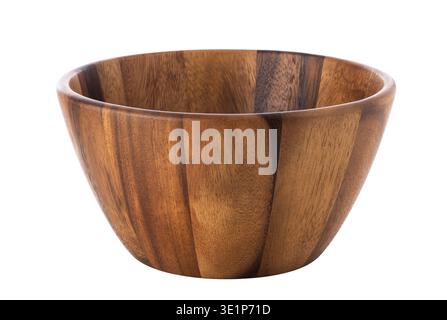 Handcrafted Wooden Bowl For Kitchen Serving, Empty Acacia Wood Salad Bowl With Smooth Finish Stock Photo