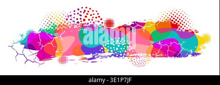 Colored paint blobs with cracks, dots and halftone. Hand drawn. Not AI, vector illustration. Stock Vector