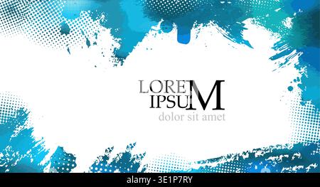 light blue background with paint strokes frame. Hand drawn. Not AI, vector illustration. Stock Vector