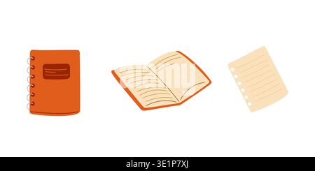 Notebook in doodle style. Set of notebook views. Illustration foe Journaling, creative writing, study notes, brainstorming Stock Vector