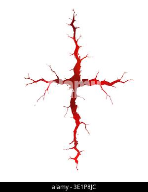 Grunge red Christian Cross with cracks . Hand drawn. Not AI, vector illustration Stock Vector