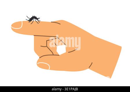 Vector cartoon illustration of a mosquito biting a human arm and ...
