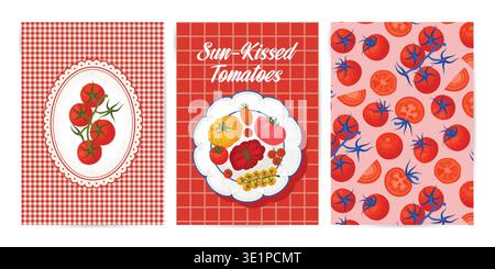 Tomatoes Poster in Mediterranean style. Trendy Vector illustration Stock Vector
