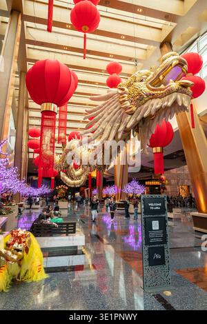 March 6, 2023, Las Vegas, NV: Interior view of the Aria Resort and Casino in Las Vegas Nevada decorated for the Chinese New Year Stock Photo