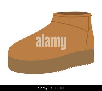 Camel platform winter boot women color flat. Chunky sole short fleece boot for trendy cold season wardrobe and everyday looks. Technical fashion illustration CAD mockup smooth vector man unisex Stock Vector