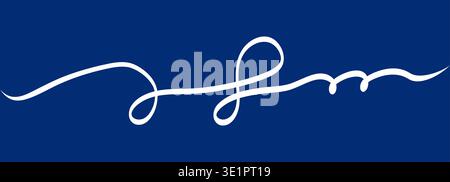 Thick organic cable swoosh with bold start and tapered end. Curvy flowing stroke suggests fast motion and is useful as dynamic divider, logo underline or abstract accent on posters in blue background. Stock Vector