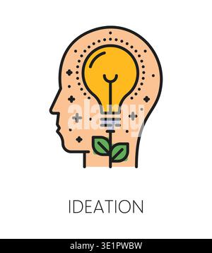 Ideation life skill color line icon or sign. People personal quality and ideation life skill vector icon. Personality ability outline symbol or sign with human head silhouette and idea lightbulb plant Stock Vector