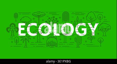 Environment tropical forest garden and park tree and plant line icons. Nature protection vector icon, environment saving symbol. Ecology pictogram with tropical jungle and forest trees and plants Stock Vector