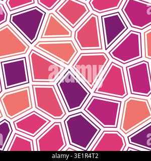 Voronoi tessellation seamless pattern. Irregular polygonal cells with smooth gradient fill. Soft blend of pink, purple, and light blue hues. Stock Vector