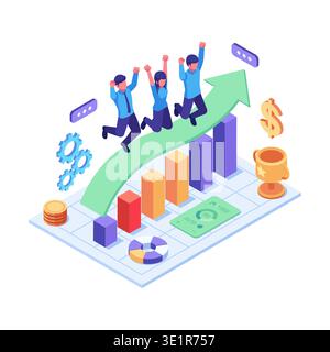 Isometric Business Team Celebrating Success. Teamwork and Success Concept Stock Vector