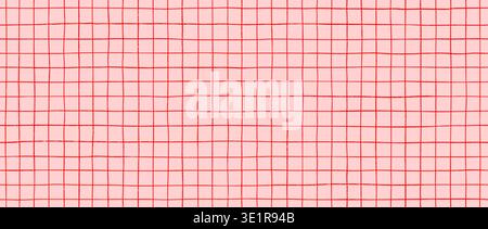 Funky seamless hand drawn square grid pattern. Pink repeated doodled checkered background. Sketched thin checker paper texture. Pencil drawn journal sheet notebook template. Vector lined planer page Stock Vector