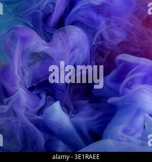 Color blend vapor. Paint fog wave. Defocused purple blue vibrant shimmer cloud glitter splash water fume spill on abstract background. Stock Photo