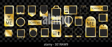 Scan me Frame. Concept of QR code, Scanning, and technology. Luxury Gold Payment sticker. Vector illustration in flat style Stock Vector