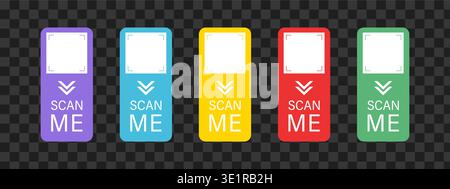 Scan me Frame. Icon set for shop identification with barcode. QR code for mobile payment. Scan sticker or click CTA button. Simple Vector illustration Stock Vector