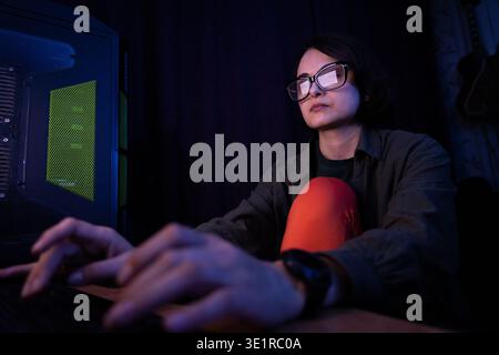 Freelance programmer working late Stock Photo