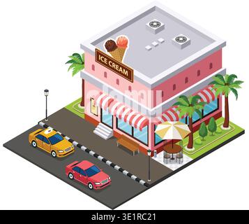 A vector illustration of Isometric of Ice Cream Store Stock Vector
