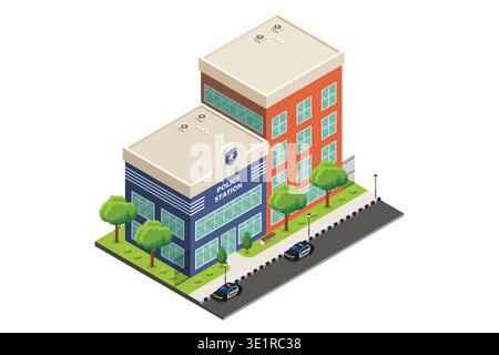 A vector illustration of Isometric of Police Station Stock Vector