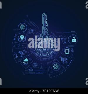 concept of cyber security or private key, abstract digital key with technology interface Stock Vector