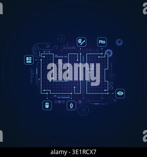 concept of user interface design, UI sign with digital technology icons Stock Vector