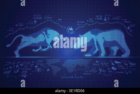 concept of stock market exchange, graphic of bull and bear combined with candlestick Stock Vector