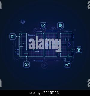 concept of user experience design strategy, UX sign with digital technology interface and icons Stock Vector