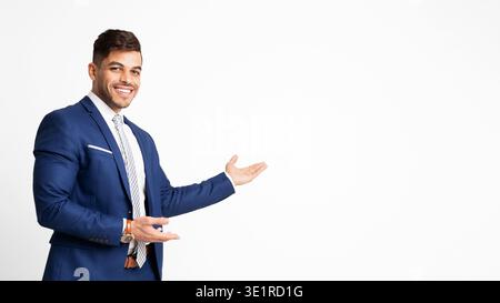 Arab Guy Giving Business Lecture Or Presenting Start Up Idea Stock Photo