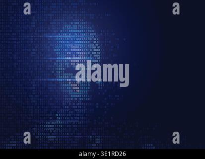 concept of  artificial intelligence or hackers, shape of human face combined with binary code Stock Vector