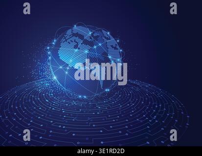 concept of communication technology, wireframe globe with digital radar Stock Vector