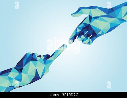 blue polygon hand pointing to each other, concept of communication technology Stock Vector