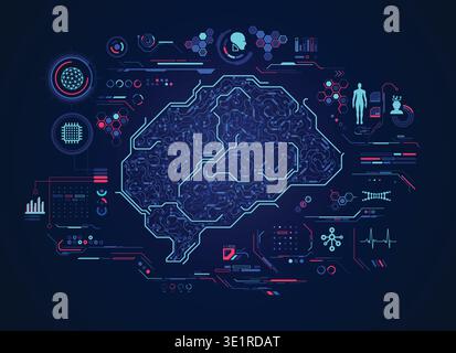 graphic of a brain in technological look; concept of artificial intelligence or ai technology Stock Vector