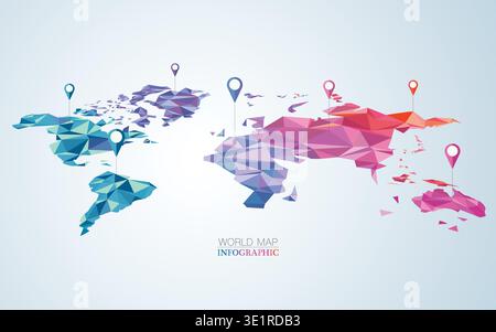 polygon world map element for infographic or decoration Stock Vector