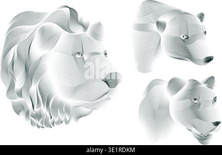graphic of lion and bear in dot arts Stock Vector