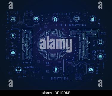 concept of internet of things or iot, appliances icons combined with electronic pattern Stock Vector