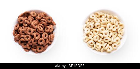 Bowl with chocolate corn rings isolated on white Stock Photo