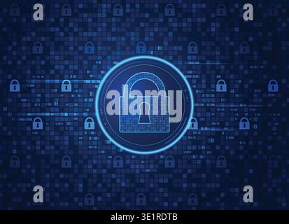 concept of cyber security, shape of padlock combined with binary code Stock Vector