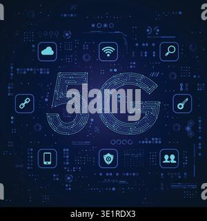 concept of communication technology, graphic of 5G combined with electronic pattern Stock Vector