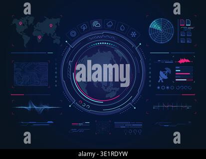 concept of weather forecast technology, interface of satellite radar for climate forecast Stock Vector