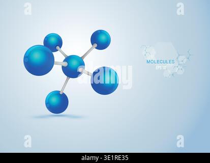 graphic of realistic molecule structure on light-bule background Stock Vector