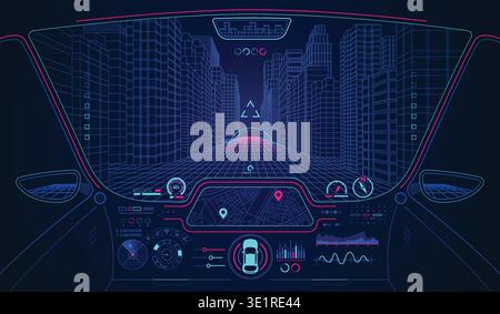 concept of future transportation or smart car, car cockpit with AI interface Stock Vector