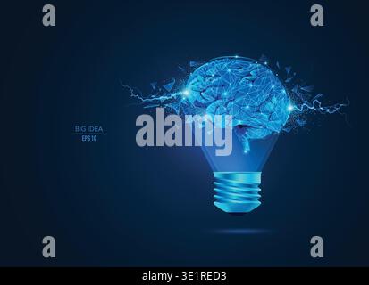 concept of creative thinking or big idea, lightbulb combined with bright brain Stock Vector
