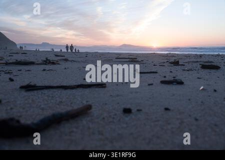 Low level view of ibaritz beach, Biarritz, France, with a view of the Spanish Basque coast in the background Stock Photo