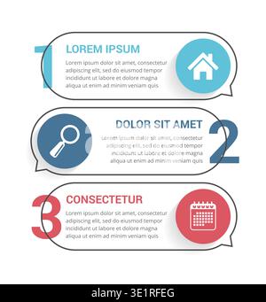 Three infographic elements with numbers, icons and place for your text, workflow, process chart, steps or options, vector eps10 illustration Stock Vector