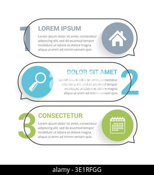 Three infographic elements with numbers, icons and place for your text, workflow, process chart, steps or options, vector eps10 illustration Stock Vector